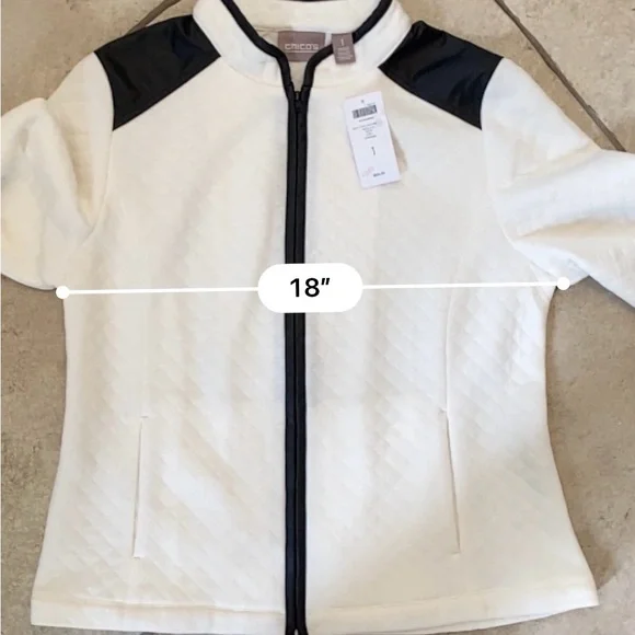 Chico’s - NWT -Ivory - Full zip up shirt - quilted faux leather Chicos size 1 - - Picture 11 of 13